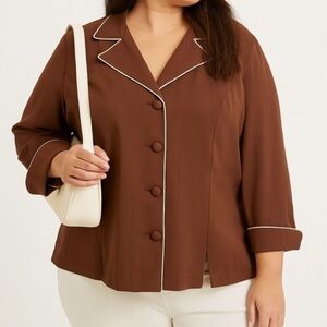 Vintage DressBarn Women's Brown Notched Lapel Cropped Sleeve Button Blazer Jacke